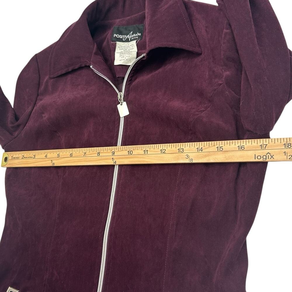 Positive Attitude Womens Sz 4 Petite Purple Maroon Velvet Long Sleeve Zip Jacket - Picture 6 of 9